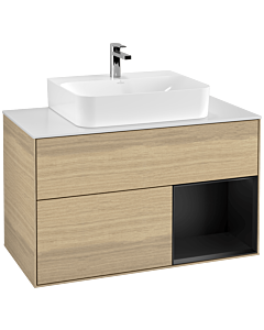 Villeroy und Boch Finion Villeroy und Boch F121PDPC 100cm, plaque de recouvrement blanc mat, étagère à droite laqué noir mat, Oak Veneer