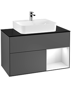 Villeroy und Boch Finion Villeroy und Boch Finion F122GFGK 100cm, cover plate black matt, shelf on the right Glossy white lacquer, anthracite matt