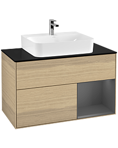 Villeroy und Boch Finion Villeroy und Boch F122GKPC 100cm, couvercle noir mat, étagère droite Anthracite mat, Oak Veneer