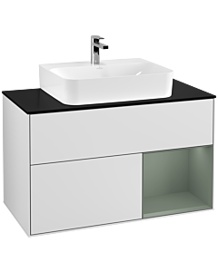 Villeroy und Boch Finion Villeroy und Boch F122GMMT 100cm, plaque de finition noir mat, étagère à droite Olive Matt Lacquer , laqué blanc mat