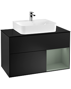 Villeroy und Boch Finion Villeroy und Boch F122GMPD 100cm, plaque de finition noir mat, étagère à droite Olive Matt Lacquer , laqué noir mat