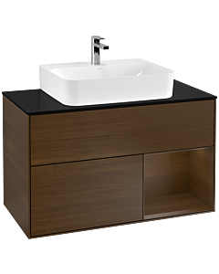 Villeroy und Boch Finion Villeroy und Boch Finion F122GNGN 100cm, cover plate black matt, shelf on the right walnut veneer, walnut veneer