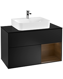 Villeroy und Boch Finion Villeroy und Boch Finion F122GNPD 100cm, cover plate black matt, shelf on the right walnut veneer, black matt lacquer