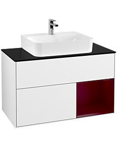 Villeroy und Boch Finion Villeroy und Boch Finion F122HBGF 100cm, cover plate black matt, shelf on the right Peony , glossy white lacquer