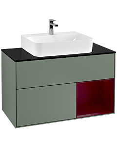 Villeroy und Boch Finion Villeroy und Boch Finion F122HBGM 100cm, cover plate black matt, shelf on the right Peony , Olive Matt Lacquer