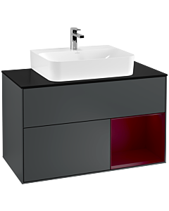 Villeroy und Boch Finion Waschtischunterschrank F122HBHG 100cm, Abdeckplatte black matt, Regal rechts Peony, Midnight Blue Matt Lacquer