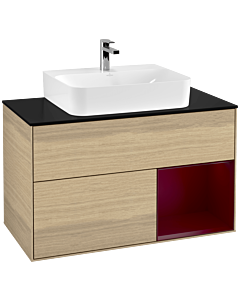 Villeroy und Boch Finion Villeroy und Boch F122HBPC 100cm, plaque de finition noir mat, étagère à droite Peony , Oak Veneer