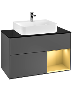 Villeroy und Boch Finion Villeroy und Boch F122HFGK 100cm, plaque de finition noir mat, étagère droite or mat, anthracite mat