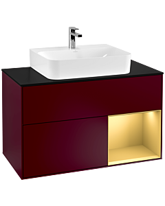 Villeroy und Boch Finion Waschtischunterschrank F122HFHB 100cm, Abdeckplatte black matt, Regal rechts Gold matt, Peony Matt