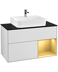 Villeroy und Boch Finion Villeroy und Boch Finion F122HFMT 100cm, cover plate black matt, shelf on the right gold matt, white matt lacquer