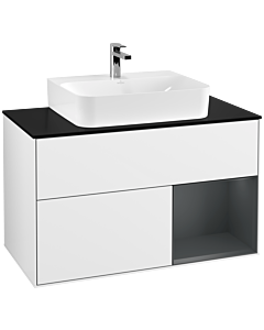 Villeroy und Boch Finion Waschtischunterschrank F122HGGF 100cm, Abdeckplatte black matt, Regal rechts Midnight Blue Matt Lacquer, Glossy white lacquer