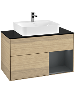 Villeroy und Boch Finion Villeroy und Boch Finion F122HGPC 100cm, cover plate black matt, shelf on the right Midnight Blue Matt Lacquer , Oak Veneer