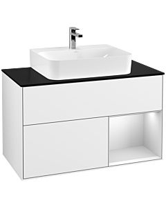 Villeroy und Boch Finion Villeroy und Boch Finion F122MTGF 100cm, cover plate black matt, shelf on the right white matt lacquer, glossy white lacquer