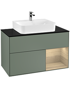 Villeroy und Boch Finion Villeroy und Boch F122PCGM 100cm, plaque de finition noir mat, étagère à droite Oak Veneer , Olive Matt Lacquer