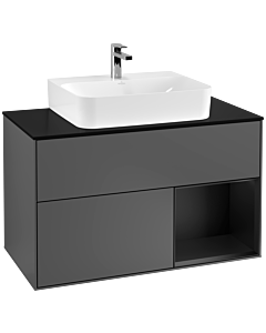 Villeroy und Boch Finion Villeroy und Boch Finion F122PDGK 100cm, cover plate black matt, shelf on the right black matt lacquer, anthracite matt
