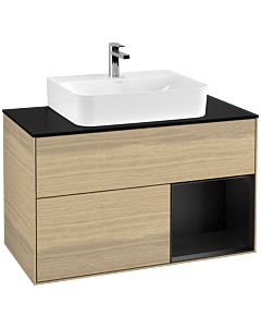 Villeroy und Boch Finion Villeroy und Boch F122PDPC 100cm, plaque de finition noir mat, étagère à droite laqué noir mat, Oak Veneer