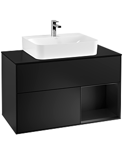Villeroy und Boch Finion Waschtischunterschrank F122PDPD 100cm, Abdeckplatte black matt, Regal rechts Black matt lacquer, Black matt lacquer