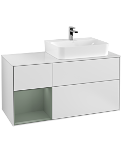 Villeroy und Boch Finion Villeroy und Boch F141GMMT 120cm, plaque de recouvrement verre blanc mat, étagère à gauche Olive Matt Lacquer , laqué blanc mat