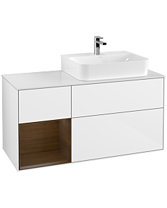 Villeroy und Boch Finion Villeroy und Boch Finion F141GNGF 120cm, cover plate glass white matt, shelf on the left walnut veneer, glossy white lacquer
