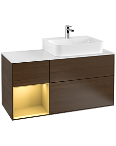 Villeroy und Boch Finion Villeroy und Boch Finion F141HFGN 120cm, top glass white matt, shelf left gold matt, walnut veneer