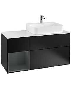 Villeroy und Boch Finion Villeroy und Boch F141HGPD 120cm, plaque de recouvrement verre blanc mat, étagère gauche Midnight Blue Matt Lacquer , laqué noir mat