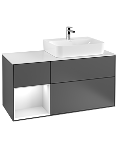Villeroy und Boch Finion Waschtischunterschrank G141MTGK 120cm, Abdeckplatte white matt, Emotion, Regal links White matt lacquer, Anthracite matt