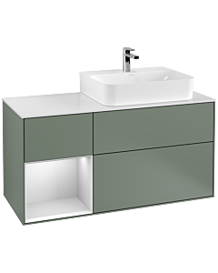 Villeroy und Boch Finion Villeroy und Boch Finion F141MTGM 120cm, cover plate glass white matt, shelf on the left white matt lacquer, Olive Matt Lacquer