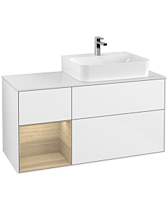 Villeroy und Boch Finion Villeroy und Boch F141PCGF 120cm, couvercle en verre blanc mat, étagère gauche Oak Veneer , laqué blanc brillant