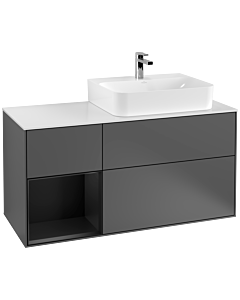 Villeroy und Boch Finion Villeroy und Boch F141PDGK 120cm, couvercle en verre blanc mat, étagère gauche laqué noir mat, anthracite mat