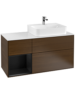 Villeroy und Boch Finion Villeroy und Boch Finion F141PDGN 120cm, cover plate glass white matt, shelf left black matt lacquer, walnut veneer