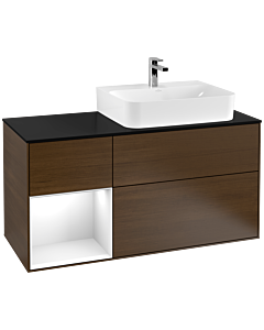 Villeroy und Boch Finion Villeroy und Boch Finion F142GFGN 120cm, top glass black matt, shelf left glossy white lacquer, walnut veneer