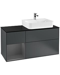 Villeroy und Boch Finion Villeroy und Boch Finion F142GKHG 120cm, top glass black matt, shelf left anthracite matt, midnight Blue Matt Lacquer