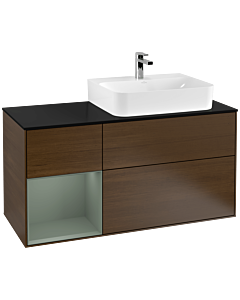 Villeroy und Boch Finion Villeroy und Boch Finion F142GMGN 120cm, top glass black matt, shelf on the left Olive Matt Lacquer , Olive Matt Lacquer veneer