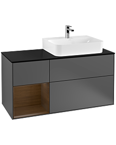 Villeroy und Boch Finion Villeroy und Boch F142GNGK 120cm, plaque de recouvrement verre noir mat, étagère gauche placage noyer, anthracite mat