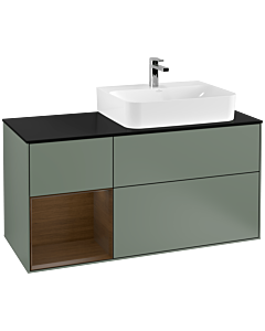 Villeroy und Boch Finion Villeroy und Boch F142GNGM 120cm, couvercle en verre noir mat, étagère gauche placage Olive Matt Lacquer , Olive Matt Lacquer