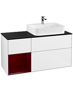 Villeroy und Boch Finion Villeroy und Boch Finion F142HBGF 120cm, top glass black matt, shelf on the left Peony , glossy white lacquer