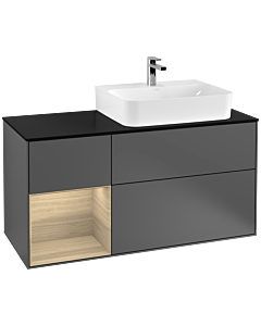 Villeroy und Boch Finion Villeroy und Boch F142PCGK 120cm, couvercle en verre noir mat, étagère à gauche Oak Veneer , anthracite mat