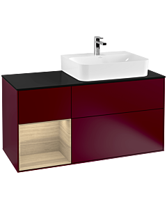 Villeroy und Boch Finion Villeroy und Boch F142PCHB 120cm, plaque de recouvrement verre noir mat, étagère gauche Oak Veneer , Peony Matt