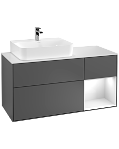 Villeroy und Boch Finion Villeroy und Boch F151GFGK 120cm, plaque de finition blanc mat, étagère à droite laqué blanc brillant, anthracite mat