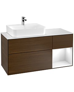 Villeroy und Boch Finion Villeroy und Boch F151GFGN 120cm, plaque de finition blanc mat, étagère à droite laqué blanc brillant, placage noyer