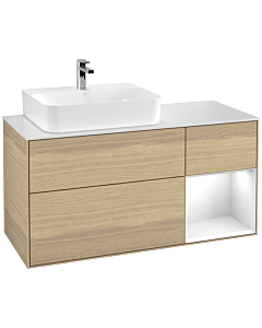 Villeroy und Boch Finion Villeroy und Boch F151GFPC 120cm, plaque de finition blanc mat, étagère à droite Laque blanc brillant, Oak Veneer