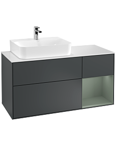Villeroy und Boch Finion Waschtischunterschrank F151GMHG 120cm, Abdeckplatte white matt, Regal rechts Olive Matt Lacquer, Midnight Blue Matt Lacquer