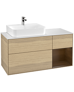 Villeroy und Boch Finion Villeroy und Boch F151GNPC 120cm, plaque de finition blanc mat, étagère droite placage noyer, Oak Veneer