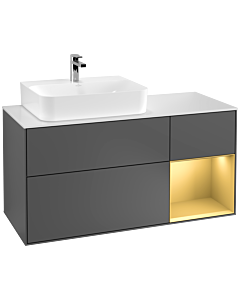 Villeroy und Boch Finion Villeroy und Boch F151HFGK 120cm, plaque de recouvrement blanc mat, étagère droite or mat, anthracite mat