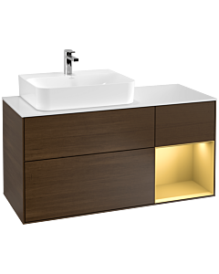 Villeroy und Boch Finion Villeroy und Boch F151HFGN 120cm, plaque de recouvrement blanc mat, étagère droite or mat, placage noyer