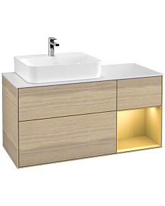 Villeroy und Boch Finion Villeroy und Boch F151HFPC 120cm, plaque de recouvrement blanc mat, étagère droite or mat, Oak Veneer