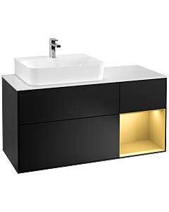 Villeroy und Boch Finion Villeroy und Boch F151HFPD 120cm, plaque de recouvrement blanc mat, étagère droite or mat, laqué noir mat