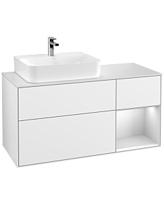 Villeroy und Boch Finion Waschtischunterschrank F151MTGF 120cm, Abdeckplatte white matt, Regal rechts White matt lacquer, Glossy white lacquer