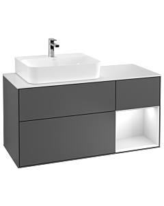 Villeroy und Boch Finion Waschtischunterschrank G151MTGK 120cm, Abdeckplatte white matt, Emotion, Regal links White matt lacquer, Anthracite matt