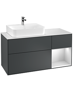 Villeroy und Boch Finion Waschtischunterschrank F151MTHG 120cm, Abdeckplatte white matt, Regal rechts White matt lacquer, Midnight Blue Matt Lacquer
